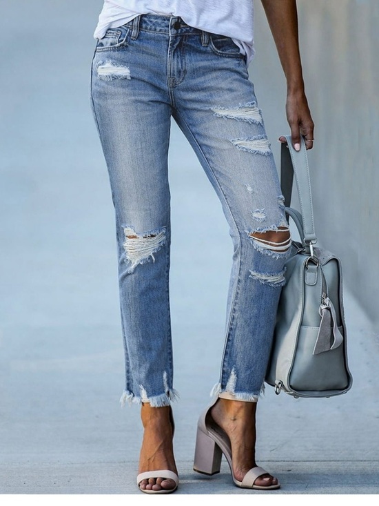 BKE Denim - BKE mom jeans Light Blue Distressed Ankle Jeans